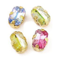 Золотой Шить на горный хрусталь, многожильные звенья из стекла, хрусталя и стразов, с настройками латуни, аксессуары для одежды, граненые, разноцветные, прямоугольные, золотые, 7x4.5x4 мм, отверстие : 0.8 мм