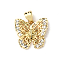 Бабочка Латунные микро проложить кубического циркония прелести, без кадмия и без свинца, долговечный, реальный 18 k позолоченный, бабочка, 14x15x2.5 мм, отверстие : 4.5x3 мм