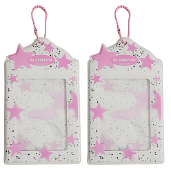 Pink 2Pcs Star Pattern PVC Plastic Photocard Holders, Hanging Card Protector Sleeve, Name Card Holder with Ball Chain, Rectangle, Pink, 130x77mm