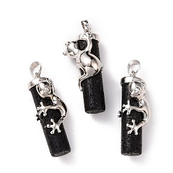 Лавовый камень Подвески из натуральной лавы, с фурнитурой платинового тона ящериц сплавочной, 41x14x16 мм, отверстие : 7x5 мм