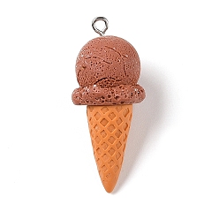 Сиена Непрозрачные подвески из искусственной смолы, Подвески в виде мороженого с железными петлями с платиновым покрытием, цвет охры, 37x17x10 мм, отверстие : 2 мм