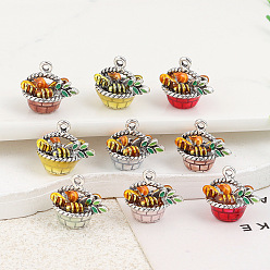 (52) Непрозрачная лаванда Сплав эмали прелести, подвеска в виде цветочной корзины с хлебом, античное серебро, разноцветные, 13x14x10.5 мм, отверстие : 1.2 мм