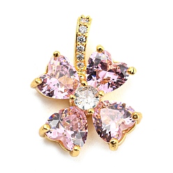 Pink Кулон из циркония, реальный 14 k позолоченный, цветок, розовые, 19x14x5 мм, отверстие : 4x1.5 мм