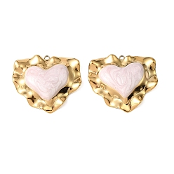 Pink 304 подвески из нержавеющей стали, с эмалью, сердце прелести, реальный 18 k позолоченный, ионное покрытие (ip), розовые, 35.5x40x8 мм, отверстие : 2 мм