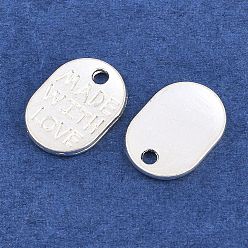 Серебро Тибетский сплав Стиль Овальный прелести, с фразой сделано с любовью, без кадмия, без никеля и без свинца, серебряные, 11x8x1 мм, Отверстие : 1.5 мм , около 2435 шт / 1000 г