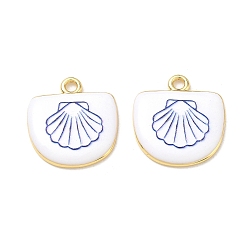 Marine Blue Printed Brass Pendants, Arch with Shell Shape Charms, Rack Plating, Long-Lasting Plated, Lead Free & Cadmium Free, Real 18K Gold Plated, Marine Blue, 22x20.5x3.5mm, Hole: 2.5mm