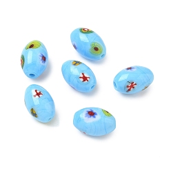 Светло-Голубой Стекло ручной работы тысячецветник бисера, случайный образец, рис, Небесно-голубой, 15.5x10.5 мм, отверстие : 1.6 мм