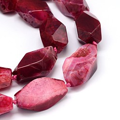 Dark Red Dyed Natural Agate Polyhedron Bead Strands, Dark Red, 28~43x16~25x13~17mm, Hole: 1mm, about 11pcs/strand, 16.5 inch