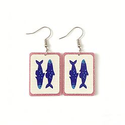 Fish Acrylic Glitter Powder Dangle Earrings for Women, Platinum, Fish, 62x28mm