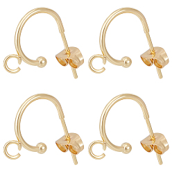Настоящее золото 24K 20шт. 304 фурнитура для сережек-гвоздиков из нержавеющей стали, серьги-полукольца фурнитура с петлями, с фрикционными гайками 20шт., реальный 24 k позолоченный, 15.5x12.5x2.4 мм, штифты : 0.7 мм
