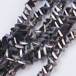 (405) Непрозрачный AB вишня Стеклянные бусины с гальваническим покрытием , с половиным покрытием, граненые, треугольные, с черным покрытием, 4.5x5x6 мм, отверстие : 1 мм, около 83~89 шт / нитка, 12.60 дюйм ~ 12.99 дюйм (32~33 см)