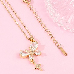 Настоящее золото 18K Бабочка и звезда латунный прозрачный кубический цирконий подвеска ожерелье, ионное покрытие (ip) 304 ожерелья-цепочки из нержавеющей стали, стойки покрытие, реальный 18 k позолоченный, 15.63 дюйм (39.7 см)