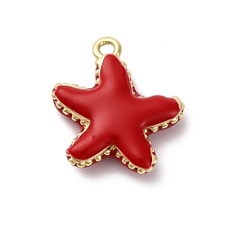 Красный Латунь эмаль подвески, прелести морская звезда, стойки покрытие, долговечный, без кадмия и без свинца, реальный 18 k позолоченный, красные, 15.5x13x3.5 мм, отверстие : 1.2 мм