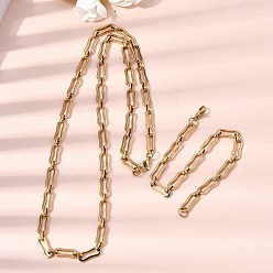 Настоящее золото 18K 304 Наборы украшений из браслета и ожерелья из нержавеющей стали с цепочкой., с карабин-лобстерами , ионное покрытие (ip), реальный 18 k позолоченный, 610 мм