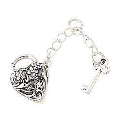 Платина Латунные подвески, замок и ключ, долговечный, с целью перехода в кольце, без свинца и без кадмия, стойки покрытие, платина, 36 мм