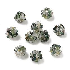 Moss Agate Natural Moss Agate Woven Beads, Cluster Beads, Faceted, Round, 8~9mm, Hole: 1.6mm