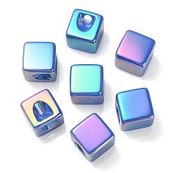 Royal Blue UV Plating Rainbow Iridescent Acrylic Beads, Cube, Royal Blue, 15x15x15mm, Hole: 3.8mm
