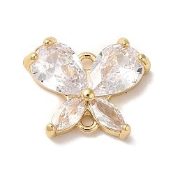 Настоящее золото 14K Латунные подвески из прозрачного кубического циркония, ссылки бабочки, долговечный, без кадмия, без никеля и без свинца, реальный 14 k позолоченный, 11x13.5x3 мм, отверстие : 1.4 мм