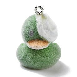 Морско-зеленый Подвески из смолы, с железной платиной петлей, прелести утки, цвета морской волны, 27x19x21 мм, отверстие : 2 мм