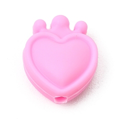 Pearl Pink Silicone Focal Beads, Heart & Crown, Pearl Pink, 17x14x8mm, Hole: 2.5mm