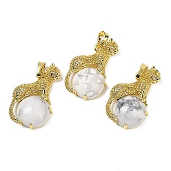 Говлит Натуральный шар из говлита с латунными подвесками в форме леопарда, стойки покрытие, без кадмия и без свинца, долговечный, 35x22x6.5 мм, отверстие : 7x3.5 мм