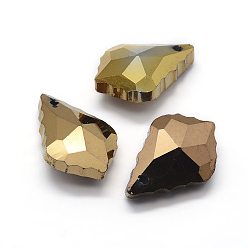 Золотистый Граненые подвески стекла, с покрытием на задной стороне, лист, золотые, 22x15.5x8.5 мм, отверстие : 1 мм