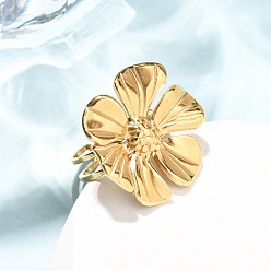 Золотой 304 открытые кольца-манжеты из нержавеющей стали для женщин, цветок, золотые, размер США 7 (17.3 мм)