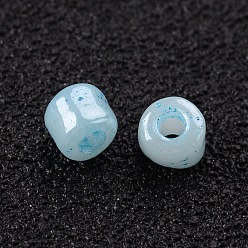 Pale Turquoise Glass Seed Beads, Ceylon, Round, Pale Turquoise, 4mm, Hole: 1.5mm, about 4500pcs/pound
