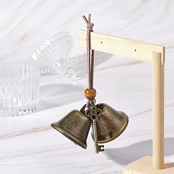 Key Железо колокол подвесные украшения, подвески из сплава, деревянные бусины и шнуры из искусственной замши, ключ, 127 мм