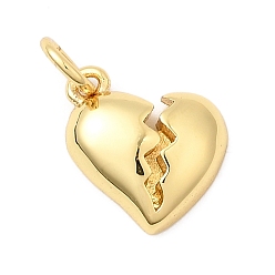Настоящее золото 18K Латунные подвески, разбитое сердце, долговечный, без свинца и без кадмия, стойки покрытие, с целью перехода в кольце, реальный 18 k позолоченный, 12x10x3 мм, отверстие : 3 мм