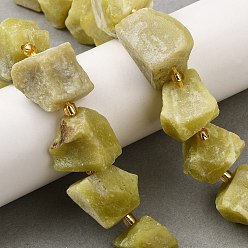 Лимонный Нефрит Сырой грубый натуральный лимонный нефрит бусины пряди, самородки, с бисером, 14~28x15~25x10~27 мм, отверстие : 1.2~1.4 мм, около 9~10 шт / нитка, 7.76''~8.07'' (19.7~20.5 см)