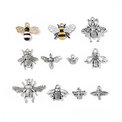 Antique Silver & Golden Tibetan Style Alloy Pendants, with Enamel & Rhinestone, Bees Charms, Antique Silver & Golden, 9.5~25.5x11~24.5x2.5~3mm, Hole: 1.8mm, 20pcs/set
