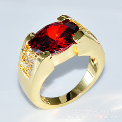 Темно-Красный Кольца из латуни с кубическим цирконием, золотые, овальные, темно-красный, 10 мм, размер США 8 (18.1 мм)
