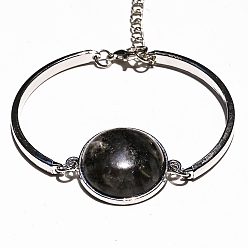 Larvikite Браслет с плоскими круглыми звеньями из натурального ларвикита, с изогнутой трубкой, 7-1/8 дюйм (18 см)