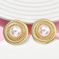 Плоский Круглый 201 из нержавеющей стали серьги, с 304 штифтом из нержавеющей стали и имитацией жемчуга из АБС-пластика, вакуумное покрытие pvd, плоско-круглые, 25 мм