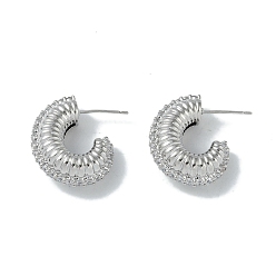 Real Platinum Plated Spiral Rings Brass Stud Earrings for Women, Real Platinum Plated, 25x8mm