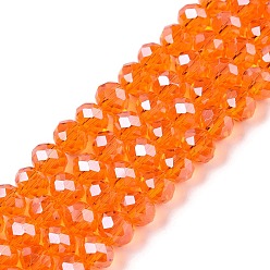 Коралловый Стеклянные бусины с гальваническим покрытием , гальваническое покрытие, граненые, рондель, коралл, 6x5 мм, отверстие : 1 мм, около 80~85 шт / нитка, 38~40 см