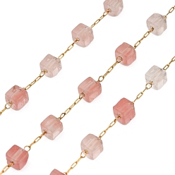 Вишневый Кварц Ручная работа 304 бусины из вишневого кварца из нержавеющей стали кубические звенья цепочки, долговечный, пайки, с катушкой, ионное покрытие (ip), реальный 18 k позолоченный, 4.5x4.5x4.5 мм