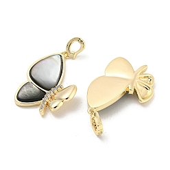 Real 18K Gold Plated Brass Micro Pave Clear Cubic Zirconia Pendants, with Black Lip Shell, Butterfly Charms, Real 18K Gold Plated, 27.5x19x4mm, Hole: 4x3mm