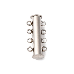 Нержавеющая Сталь Цвет 304 из нержавеющей стали замок застежки слайд, трубка, 4 нитей, 8-луночное, цвет нержавеющей стали, 24.5x10.5x6.5 мм, отверстие : 1.8 мм