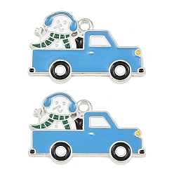 Platinum Rack Plating Alloy Enamel Pendants, Car & Snowman Charms, Cadmium Free & Nickel Free & Lead Free, Platinum, 18x27.5x1.5mm, Hole: 1.8mm