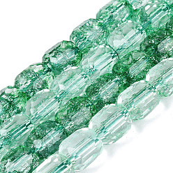 Medium Sea Green Transparent Crackle Glass Beads Strands, Column, Faceted, Medium Sea Green, 8~8.5x7~8mm, Hole: 1~1.2mm, about 40~43pcs/strand, 13.78~14.57 inch(35~37cm)