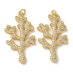 Прозрачный Латунные микро проложить кубического циркония подвески, коралл, с целью перехода в кольце, стойки покрытие, долговечный, без свинца и без кадмия, реальный 18 k позолоченный, прозрачные, 37.5x21x3 мм, отверстие : 3.5 мм