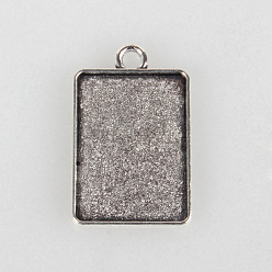 Antique Silver Tibetan Style Alloy Pendant Cabochon Settings, Cadmium Free & Lead Free, Plain Edge Bezel Cups, Double-sided Tray, Rectangle, Antique Silver, Tray: 18x25mm, 32x20x2mm, Hole: 3mm, about 235pcs/kg