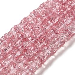 Pale Violet Red Transparent Crackle Glass Beads Strands, Bamboo Joint, Pale Violet Red, 8x10.5mm, Hole: 1.7mm, about 38pcs/strand, 15.35''(39cm)