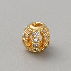 Настоящее золото 18K Латунные шарики циркония кубической, полый круглый, реальный 18 k позолоченный, 5.5x5.5 мм, отверстие : 1.5 мм