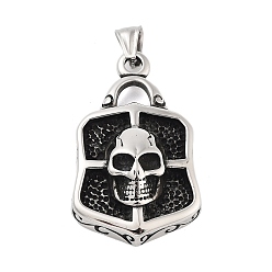 Trapezoid Ретро 304 из нержавеющей стали большие кулоны, античное серебро, тема черепа, трапециевидные, 49x31x11 мм, отверстие : 4.5x8.5 мм