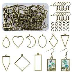 Античная Бронза 80 шт. 3 стили из цинкового сплава, подвески с открытой задней панелью и железными открытыми кольцами для прыжков с железными крючками для сережек, провод уха, античная бронза, 6~49 мм, отверстие : 0.7 мм