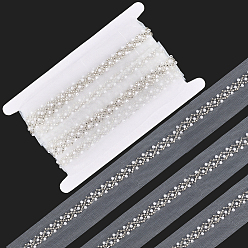 White 4Yards Polyester Lace Ribbon, with Plastic Imitation Pearl Beads, with 1Pc Cardboard Display Card, White, 1-7/8 inch(49mm)