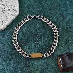 Золотой & Цвет Нержавеющей Стали 304 браслеты из нержавеющей стали с панцирным звеном для женщин и мужчин, с прямоугольника, золотые и нержавеющая сталь цвет, 8 дюйм (20.2 см)